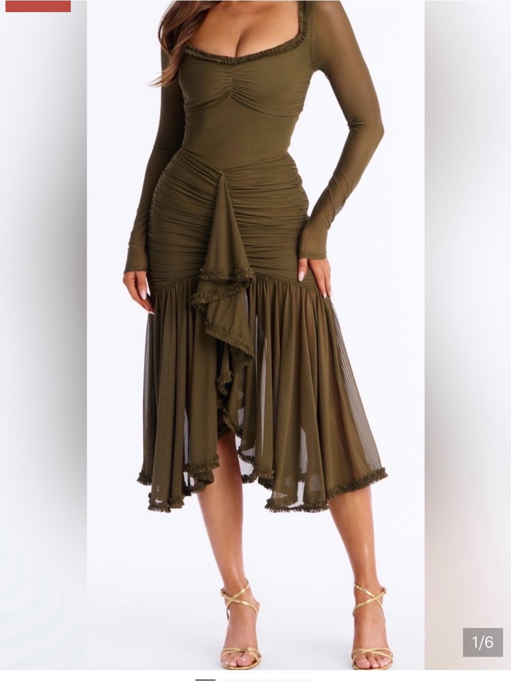 Fashion Nova Olive Green Long Sleeve Midi Dress